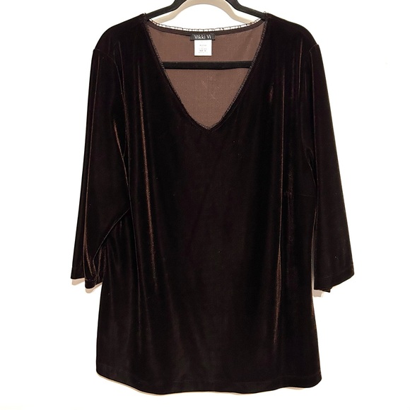 Vikki Vi Velvet Velour Tunic Top Chocolate Brown Christmas Holiday Party Plus 1X - Picture 12 of 12